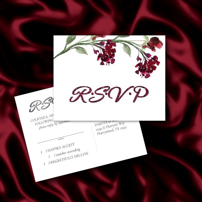 Invitation Carte Postale Fleur sauvage | Crimson Red Bohemian Floral RSVP (Créateur téléchargé)