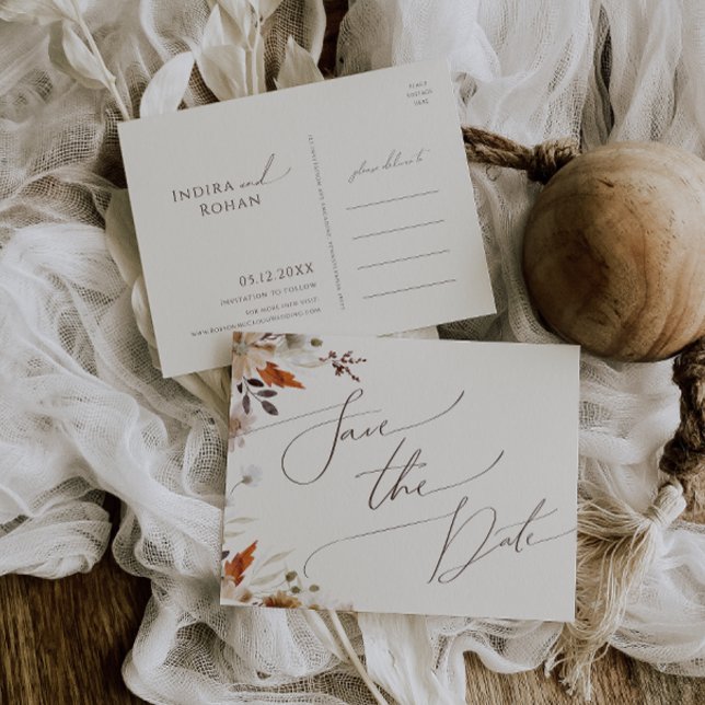 Invitation Carte Postale Fleur sauvage D'Automne Beige Enregistrer La Date  (Créateur téléchargé)