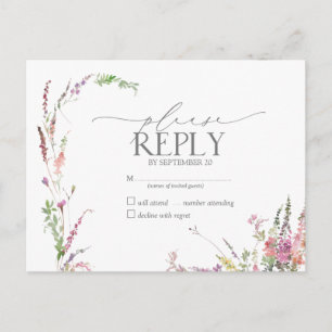 Invitation Carte Postale Fleur sauvage élégant tendance mariage floral RSVP