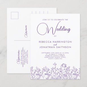 Invitation Carte Postale Fleur sauvage Floral Elegant Lilac Mariage
