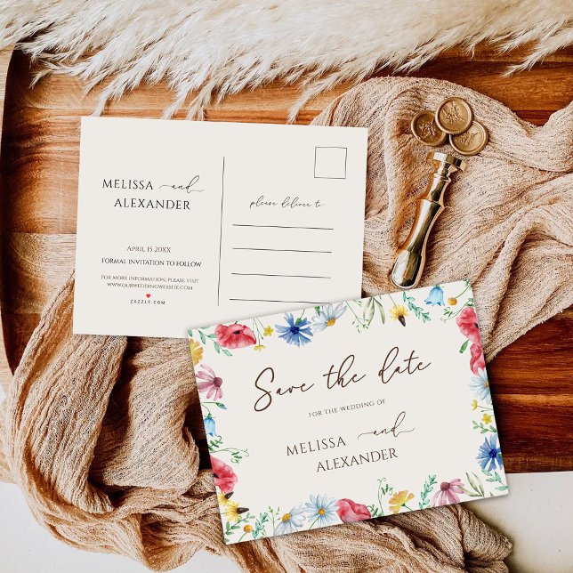 Invitation Carte Postale Fleur sauvage Jardin Floral Beige Enregistrer La D (Créateur téléchargé)