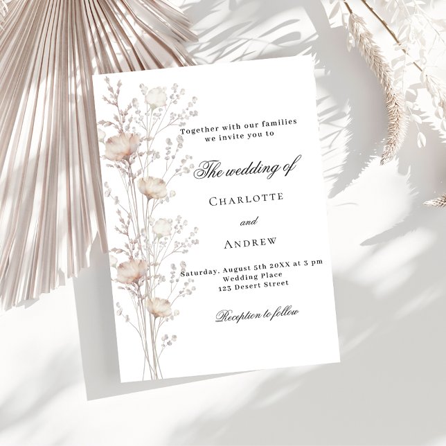 Invitation Carte Postale fleur sauvage mariage beige blanc (Créateur téléchargé)