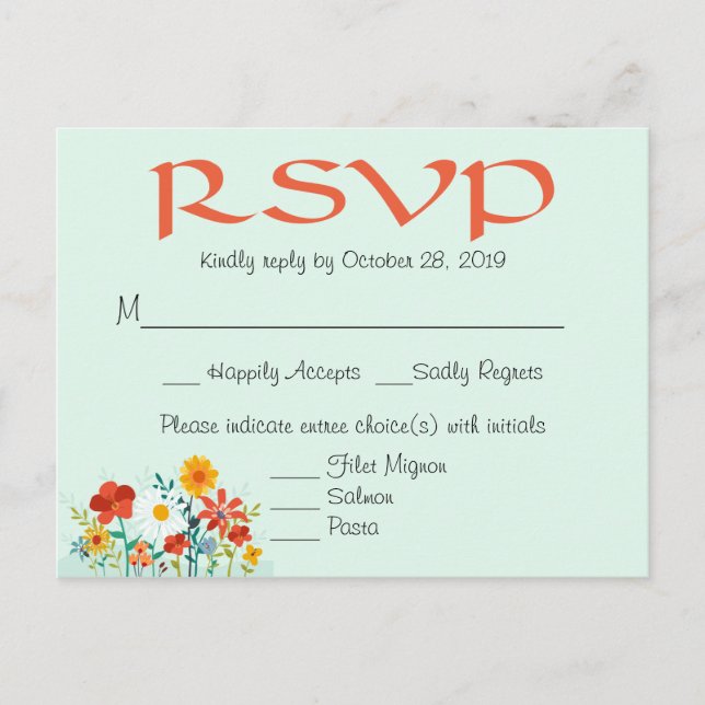 Invitation Carte Postale Fleur sauvage Mint Floral Wedding Réponse RSVP (Devant)