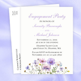 Invitation Carte Postale Fleur sauvage Purple Aquarelle Florale Fiançailles