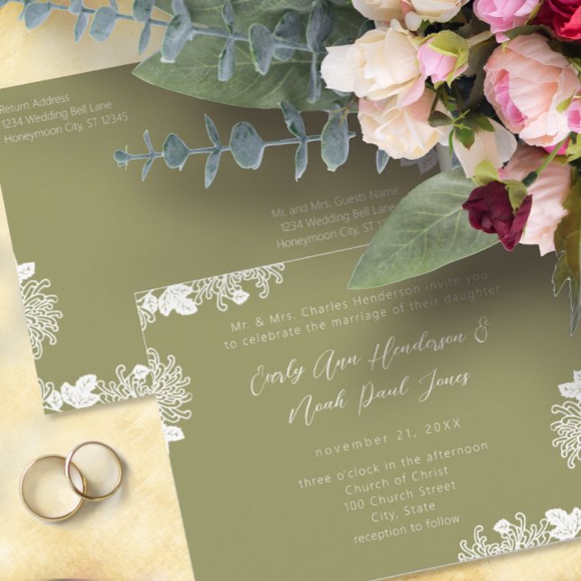 Invitation Carte Postale Fleur sauvage Sage Green Bloom Mariage pas cher (Créateur téléchargé)