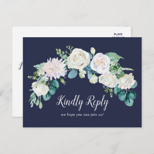 Invitation Carte Postale Fleurs blanches classiques   Navy Song Request RSV
