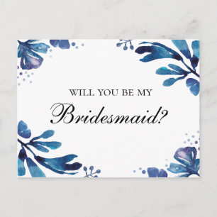 Invitation Carte Postale Fleurs bleues 'Veux-tu être ma demoiselle d'honneu