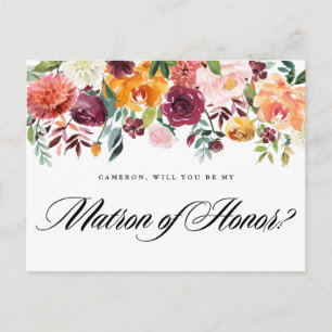Invitation Carte Postale Fleurs D'automne Aquarelle Soyez Ma Demoiselle D'h