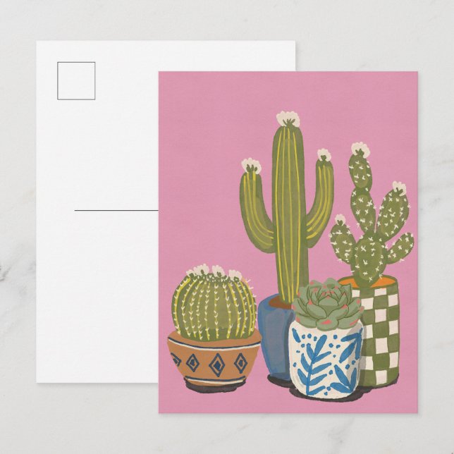 Invitation Carte Postale Fleurs de cactus rose (Devant / Derrière)