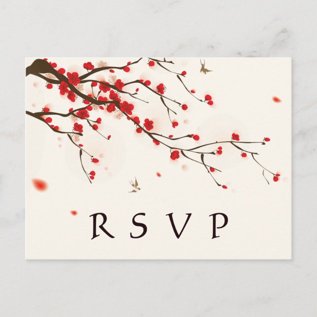 Invitation Carte Postale Fleurs de cerisier Aquarelle Mariage floral RSVP (Devant)