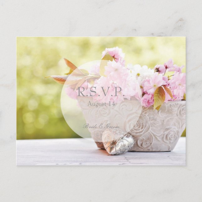 Invitation Carte Postale Fleurs de cerisier-rose Mariage RSVP (Devant)