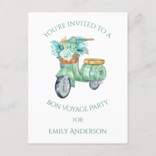 Invitation Carte Postale Fleurs de menthe et fête Bon Voyage de Scooter