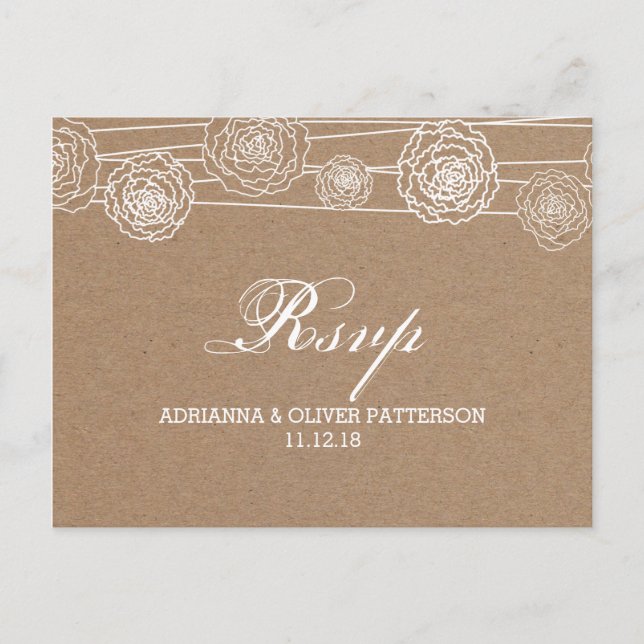 Invitation Carte Postale Fleurs de papier Brown Rustique Kraft Mariage RSVP (Devant)