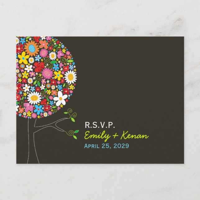 Invitation Carte Postale Fleurs de Printemps Whimsical Mariage de Pop Tree  (Devant)