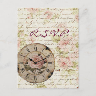 Invitation Carte Postale Fleurs de rose rose vintage mariage steampunk RSVP