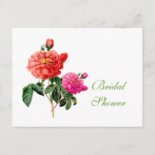 Invitation Carte Postale fleurs de rose rouges et roses vintage pour baby s