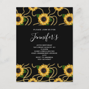 Invitation Carte Postale Fleurs de soleil Jaunes Classé Motif élégant Anniv
