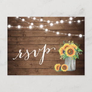 Invitation Carte Postale Fleurs de soleil rustiques Mason Jar lumières RSVP