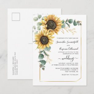 Invitation Carte Postale Fleurs de tournesol verdure botanique géométrique