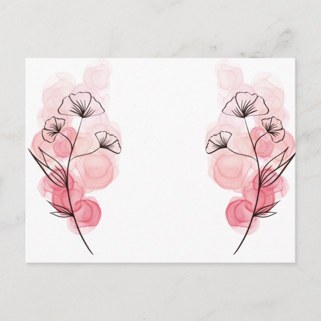 Invitation Carte Postale Fleurs d'encre d'alcool rose (Devant)