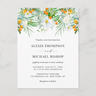 Invitation Carte Postale Fleurs d'orchidées et kumquats aquarelle Mariage T
