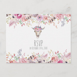 Invitation Carte Postale Fleurs et crâne de vache Rustique Country Boho Chi