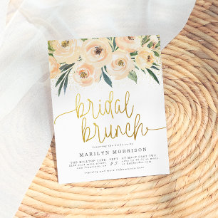 Invitation Carte Postale Fleurs et verdure Gold Bridal Brunch Douche