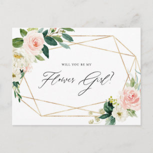 Invitation Carte Postale Fleurs Géométriques de Printemps Seras-Tu Ma Demoi