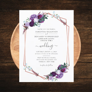 Invitation Carte Postale Fleurs Géométriques Violettes Mariage Floral