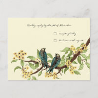 Fleurs jaunes sarcelles oiseaux de l'amour vintage