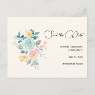 Invitation Carte Postale Fleurs roses et bleues - Anniversaire Enregistrer