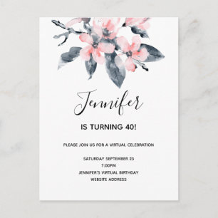 Invitation Carte Postale Fleurs roses et gris Aquarelle Anniversaire virtue