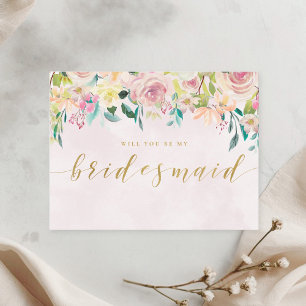 Invitation Carte Postale Fleurs Roses Rustiques Veux-Tu Être Ma Demoiselle 