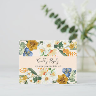 Invitation Carte Postale Fleurs sauvages de jardin de printemps bleu poussi