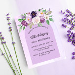 Invitation Carte Postale Fleurs violettes violet vert arche anniversaire<br><div class="desc">Arrière - plan violet,  lavande aquarellée et arche. Décoré de fleurs violettes et violettes aquarelles et verdure. Personnalisez et ajoutez votre nom et les détails de votre fête.</div>