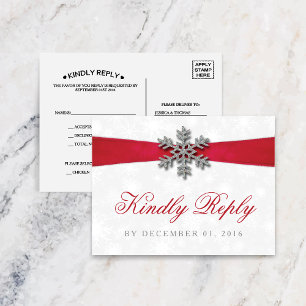 Invitation Carte Postale Flocon de neige de Diamante et mariage rouge