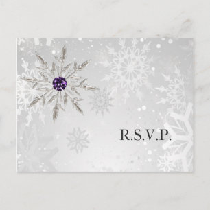 Invitation Carte Postale flocon de neige violet argent mariage hiver rsvp