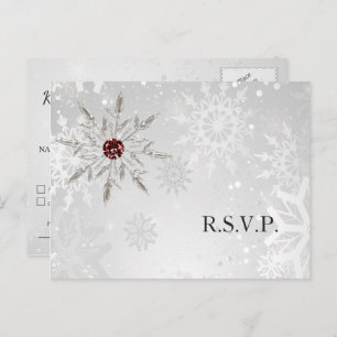 Invitation Carte Postale flocon rouge argent hiver mariage rsvp invitati