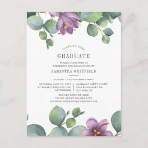 Invitation Carte Postale Floral 2025 ucalyptus Graduation Party