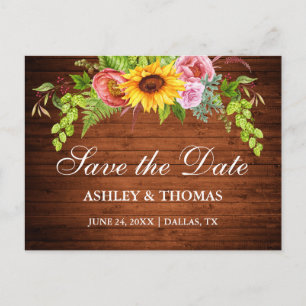 Invitation Carte Postale Floral De Tournesol Rustique En Bois Économisez La