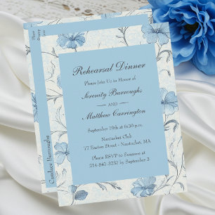 Invitation Carte Postale Floral Dusty Blue Country Garden Dîner de répétiti