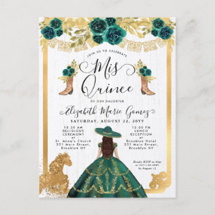 Invitation Carte Postale Floral Emerald Green Charra Princess Quinceanera