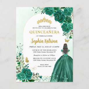 Invitation Carte Postale Floral Emerald Green Princesse Anniversaire Quince