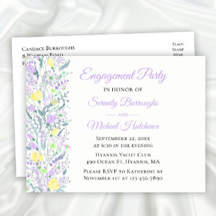 Invitation Carte Postale Floral Fleur sauvage Jaune violet Fleurs Fiançaill