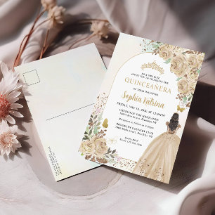 Invitation Carte Postale Floral Lumière or princesse Anniversaire Quinceane