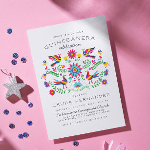 Invitation Carte Postale Floral Mexicain Folk Art Quinceañera Anniversaire