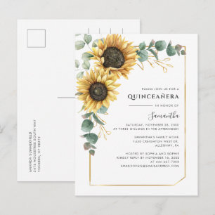 Invitation Carte Postale Floral Quinceanera Tournesol 15e fête d'anniversai