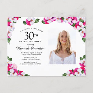 Invitation Carte Postale Floral rose blanc 30e anniversaire