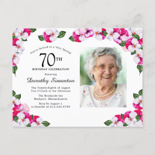 Invitation Carte Postale Floral rose blanc 70e anniversaire