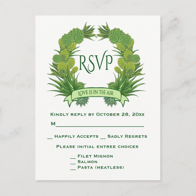 Invitation Carte Postale Floral Vert RSVP Succulents et Cactus Sud-Ouest (Devant)
